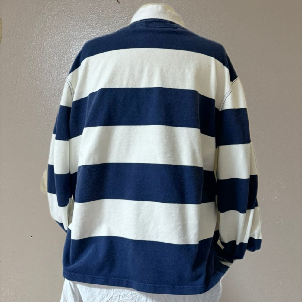 Vintage Polo Ralph Lauren Navy blue and white striped 90s Rugby Shirt - Picture 4 of 11